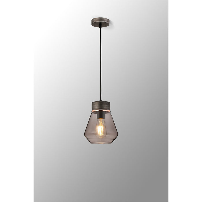 Nelson Lighting NLK15669 Raibon 1 Light Pendant Aged Pewter Smoke