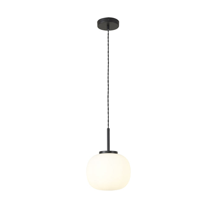 Nelson Lighting NL86399 Sabus Small Oval Ball Pendant 1 Light E27 Matt Black Suspension With Frosted White Glass Globe