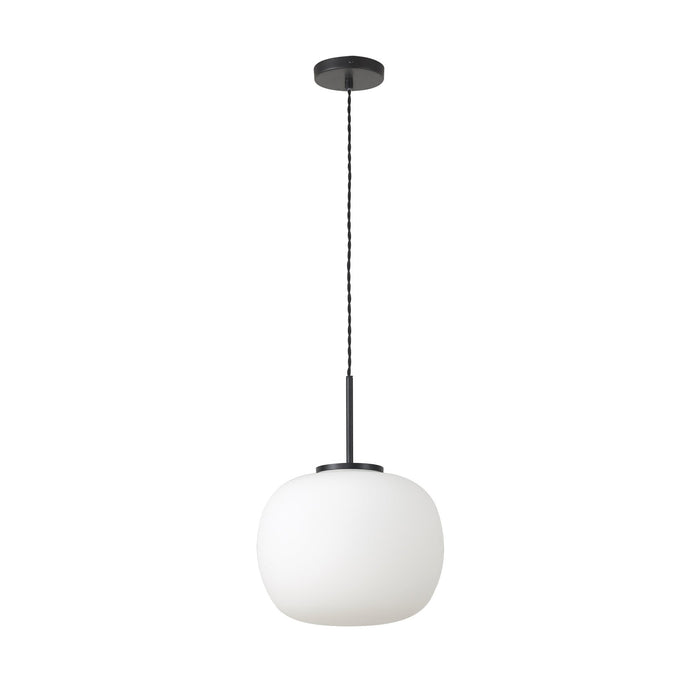 Nelson Lighting NL86409 Sabus Medium Oval Ball Pendant 1 Light E27 Matt Black Suspension With Frosted White Glass Globe