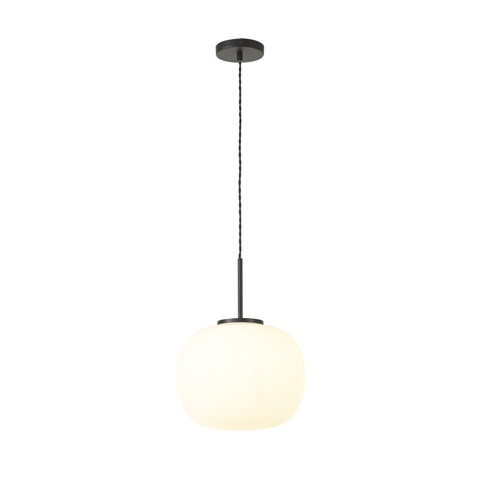 Nelson Lighting NL86409 Sabus Medium Oval Ball Pendant 1 Light E27 Matt Black Suspension With Frosted White Glass Globe