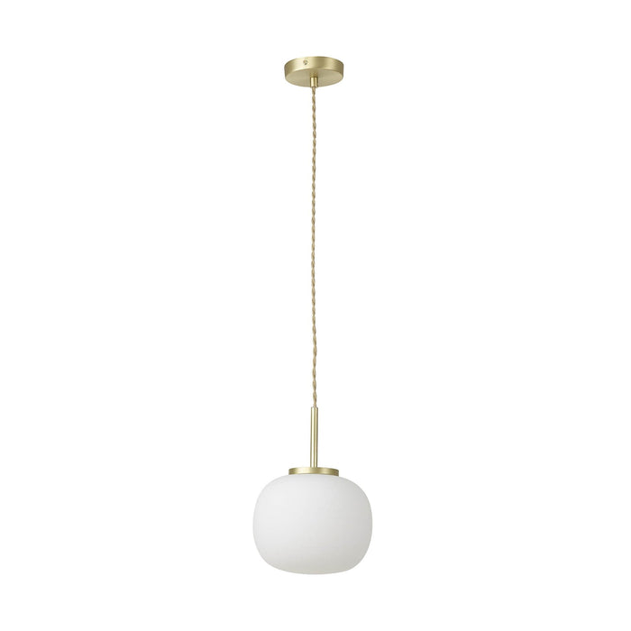 Nelson Lighting NL86489 Sabus Small Oval Ball Pendant 1 Light E27 Satin Gold Suspension With Frosted White Glass Globe