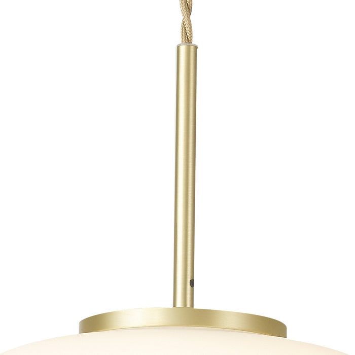 Nelson Lighting NL86499 Sabus Medium Oval Ball Pendant 1 Light E27 Satin Gold Suspension With Frosted White Glass Globe