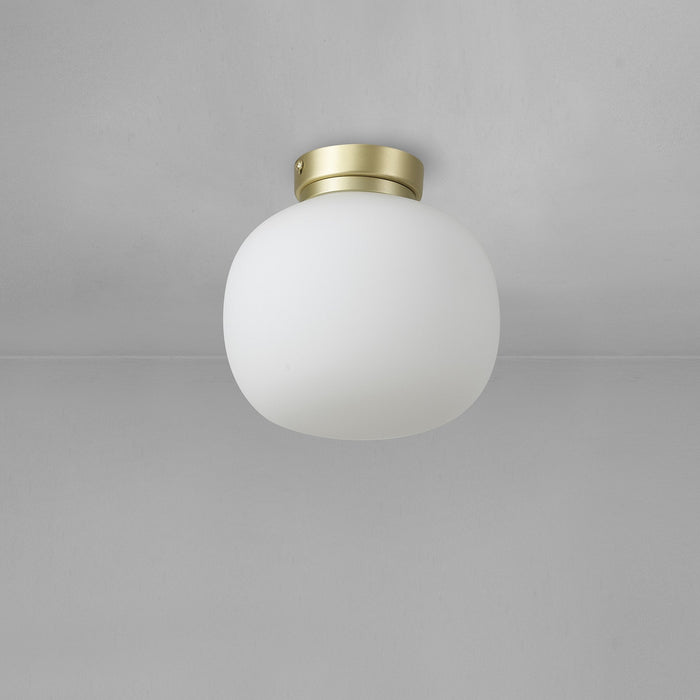 Nelson Lighting NL86509 Sabus 1 Light Flush Ceiling Light Satin Gold Frosted White