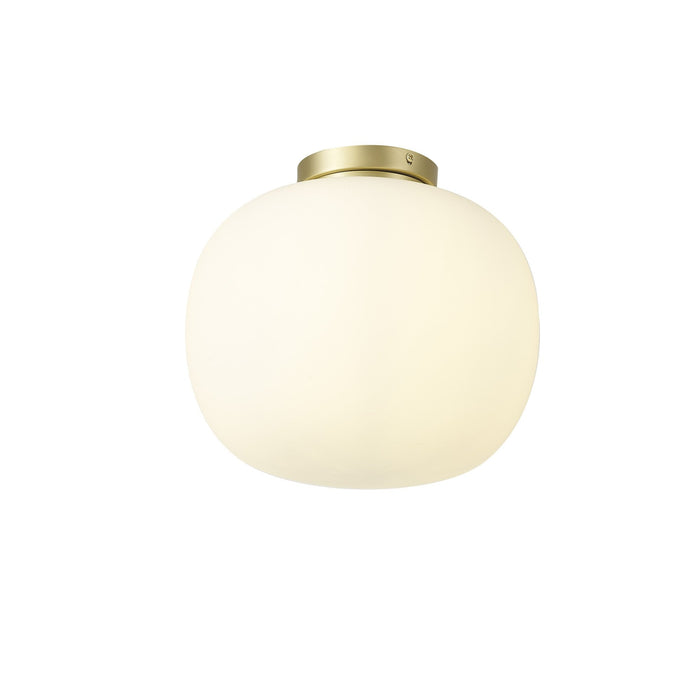 Nelson Lighting NL86519 Sabus 1 Light Flush Ceiling Light Satin Gold Frosted White