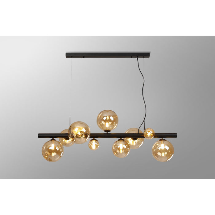 Nelson Lighting NL9040/AM9 Safady 9 Light Linear Pendant Satin Black Amber Plated