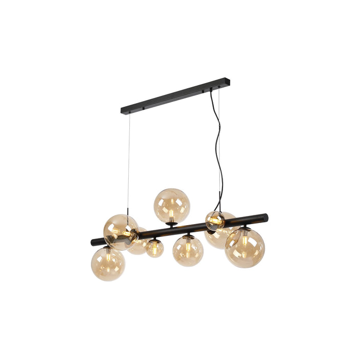 Nelson Lighting NL9040/AM9 Safady 9 Light Linear Pendant Satin Black Amber Plated