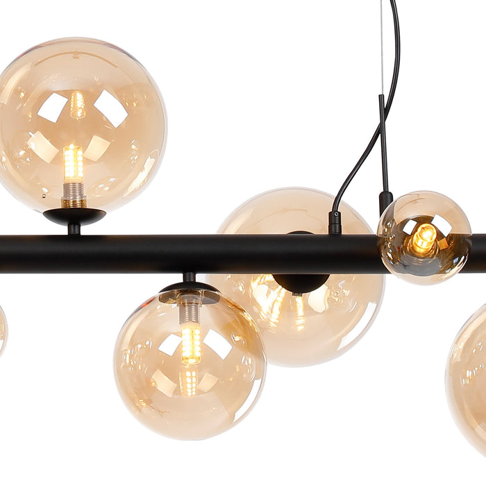 Nelson Lighting NL9040/AM9 Safady 9 Light Linear Pendant Satin Black Amber Plated