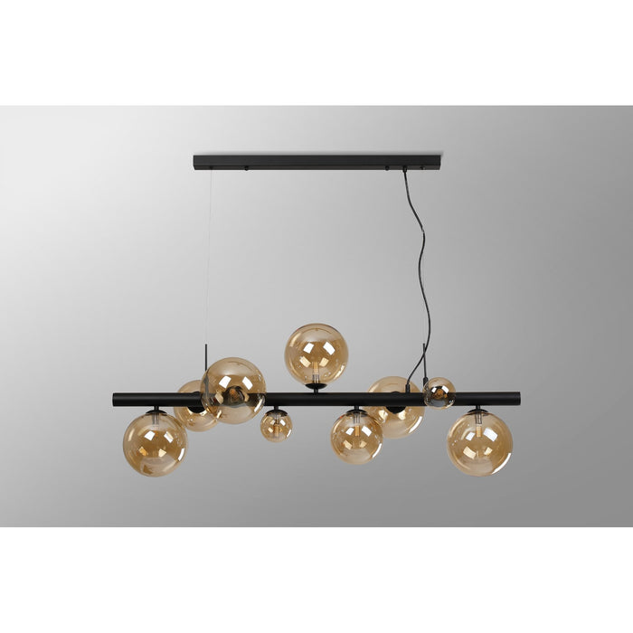 Nelson Lighting NL9040/AM9 Safady 9 Light Linear Pendant Satin Black Amber Plated