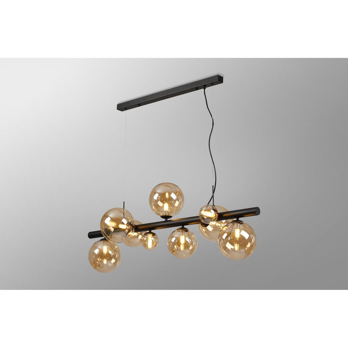 Nelson Lighting NL9040/AM9 Safady 9 Light Linear Pendant Satin Black Amber Plated