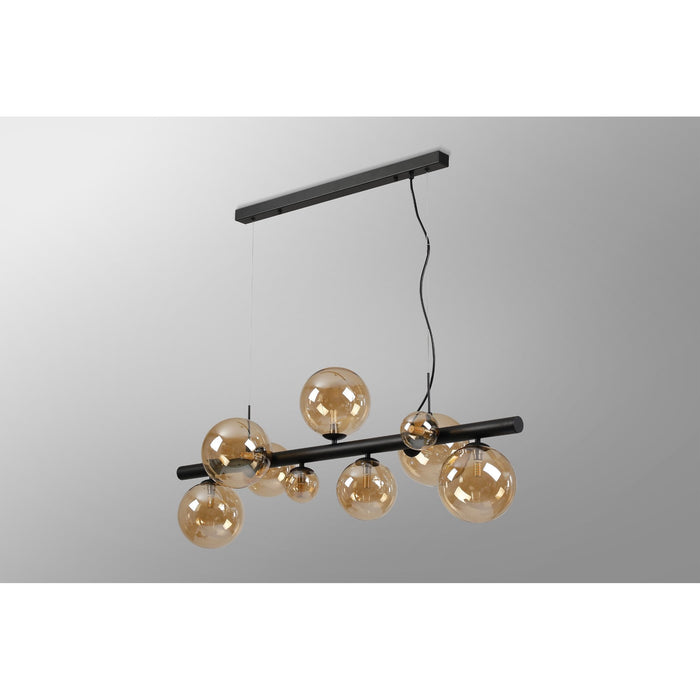 Nelson Lighting NL9040/AM9 Safady 9 Light Linear Pendant Satin Black Amber Plated