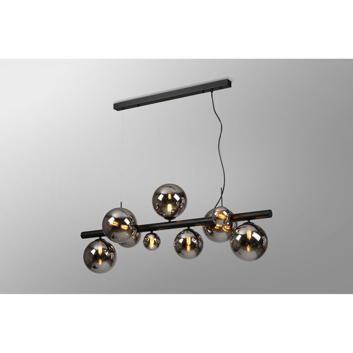 Nelson Lighting NL9040/CH9 Safady 9 Light Linear Pendant Satin Black Chrome Plated