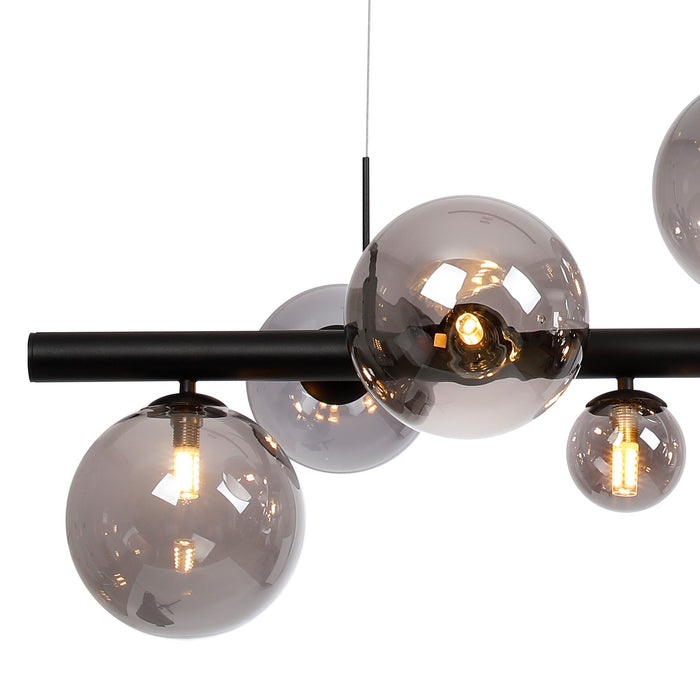 Nelson Lighting NL9040/SM9 Safady 9 Light Linear Pendant Satin Black Smoke Plated