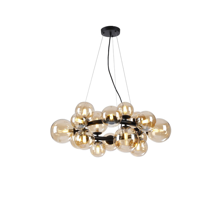 Nelson Lighting NL9041/AM9 Safady 16 Light Circular Pendant Satin Black Amber Plated