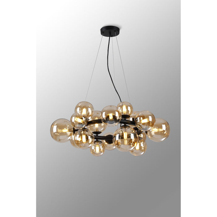 Nelson Lighting NL9041/AM9 Safady 16 Light Circular Pendant Satin Black Amber Plated