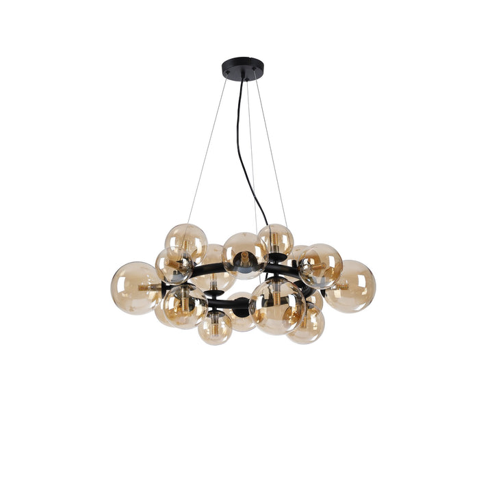 Nelson Lighting NL9041/AM9 Safady 16 Light Circular Pendant Satin Black Amber Plated