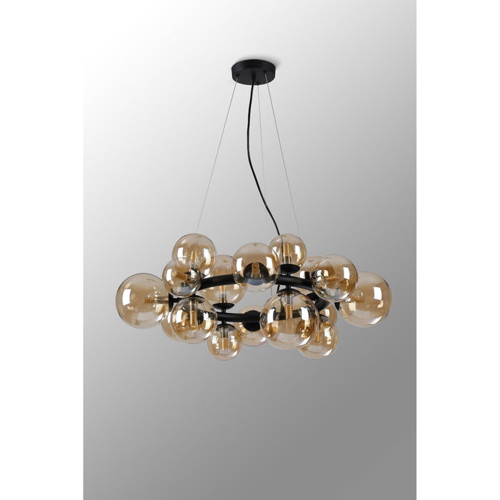 Nelson Lighting NL9041/AM9 Safady 16 Light Circular Pendant Satin Black Amber Plated