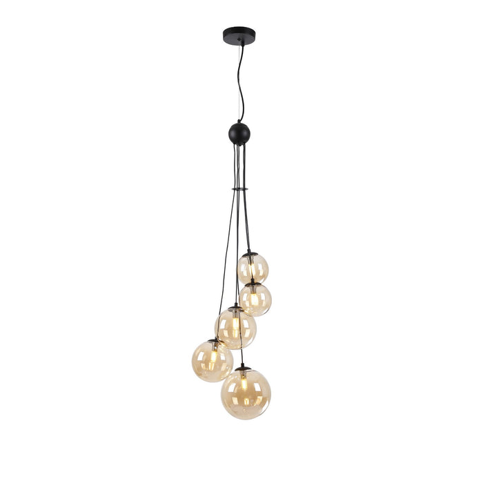 Nelson Lighting NL9042/AM9 Safady 5 Light Pendant Satin Black Amber Plated