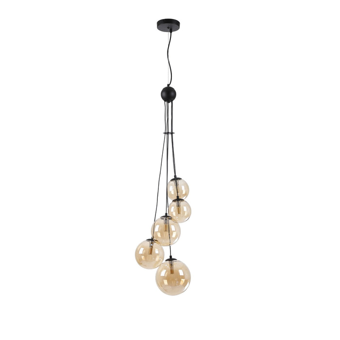 Nelson Lighting NL9042/AM9 Safady 5 Light Pendant Satin Black Amber Plated