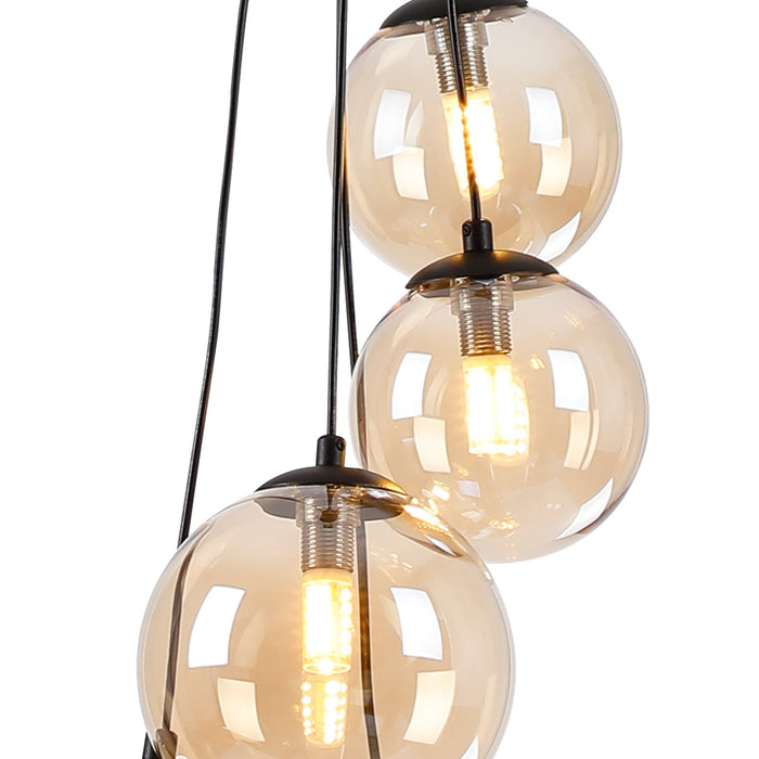 Nelson Lighting NL9042/AM9 Safady 5 Light Pendant Satin Black Amber Plated