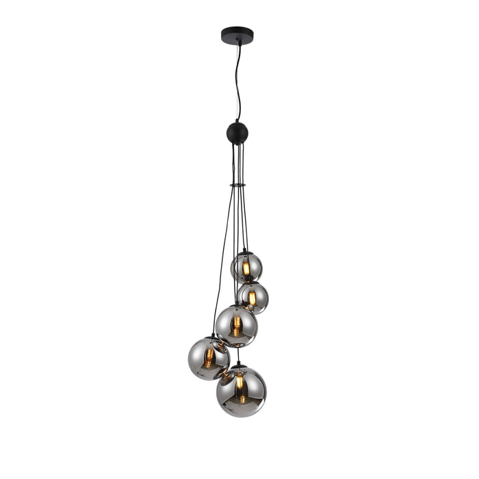 Nelson Lighting NL9042/CH9 Safady 5 Light Pendant Satin Black Chrome Plated