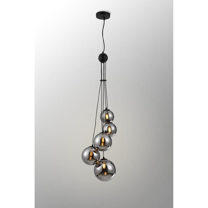 Nelson Lighting NL9042/CH9 Safady 5 Light Pendant Satin Black Chrome Plated