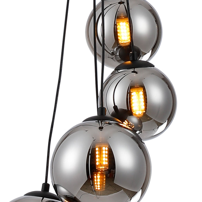 Nelson Lighting NL9042/CH9 Safady 5 Light Pendant Satin Black Chrome Plated