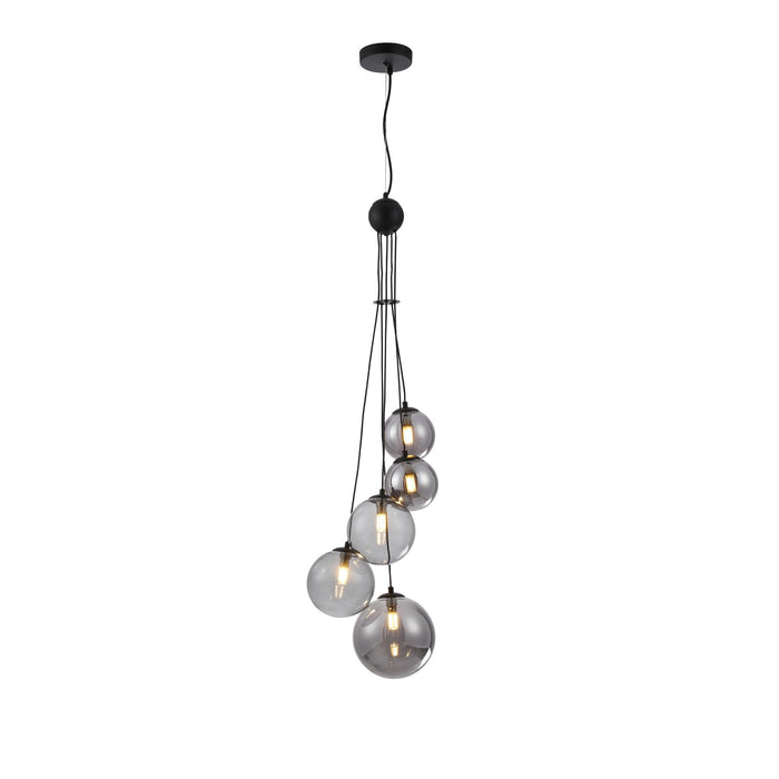 Nelson Lighting NL9042/SM9 Safady 5 Light Pendant Satin Black Smoke Plated