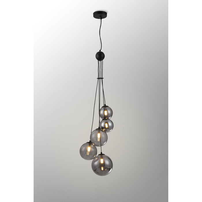 Nelson Lighting NL9042/SM9 Safady 5 Light Pendant Satin Black Smoke Plated