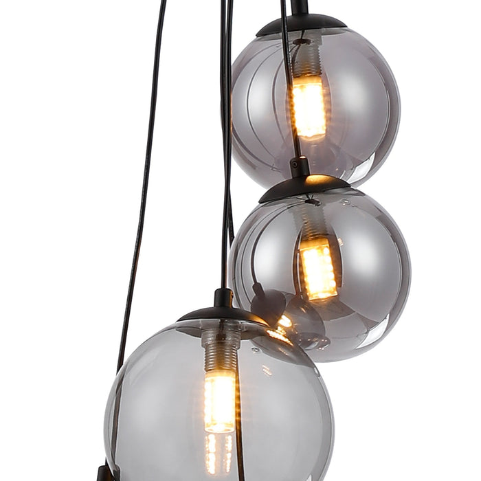 Nelson Lighting NL9042/SM9 Safady 5 Light Pendant Satin Black Smoke Plated