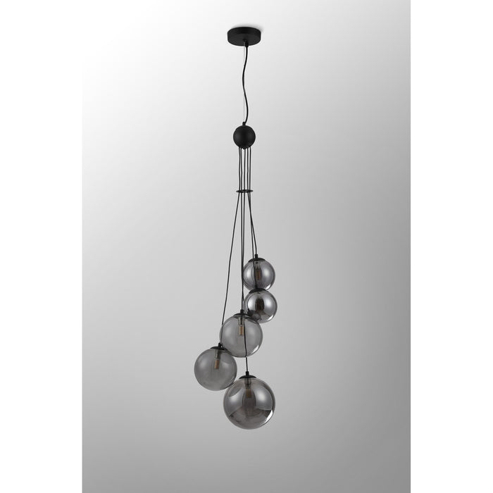 Nelson Lighting NL9042/SM9 Safady 5 Light Pendant Satin Black Smoke Plated