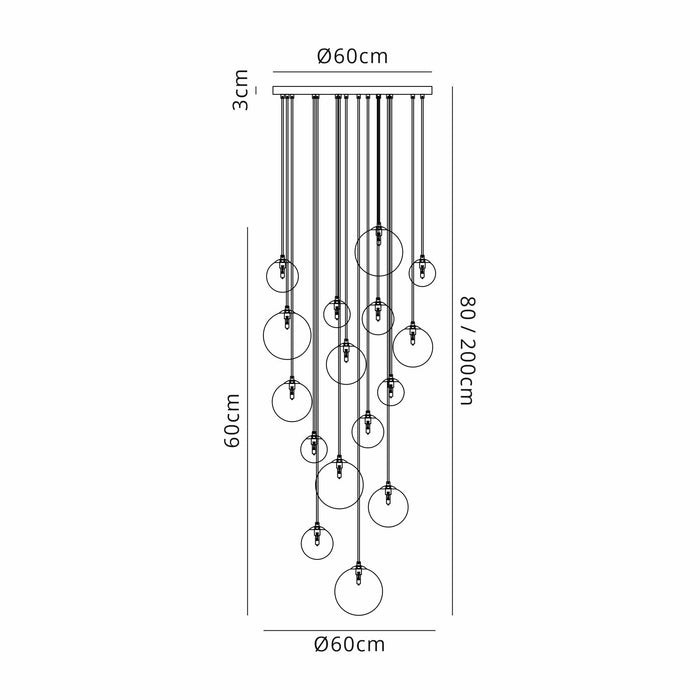 Nelson Lighting NL9043/CH9 Safady 16 Light Pendant Satin Black Chrome Plated