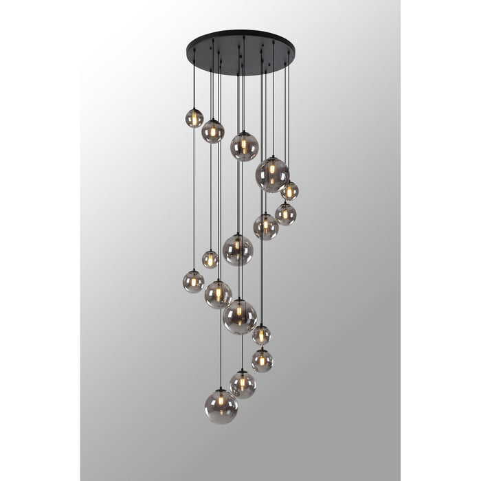 Nelson Lighting NL9043/SM9 Safady 16 Light Pendant Satin Black Smoke Plated