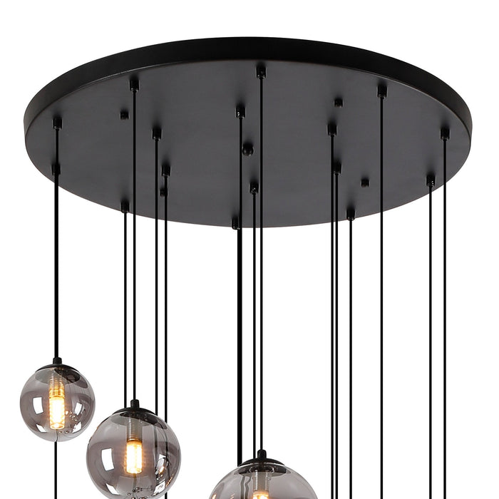 Nelson Lighting NL9043/SM9 Safady 16 Light Pendant Satin Black Smoke Plated