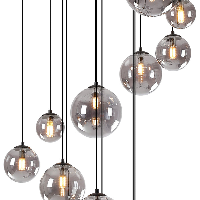 Nelson Lighting NL9043/SM9 Safady 16 Light Pendant Satin Black Smoke Plated