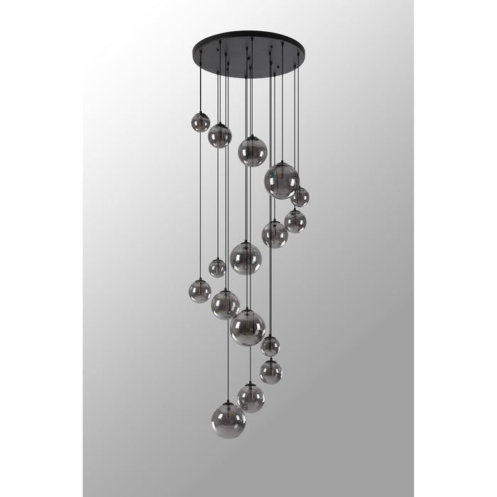 Nelson Lighting NL9043/SM9 Safady 16 Light Pendant Satin Black Smoke Plated