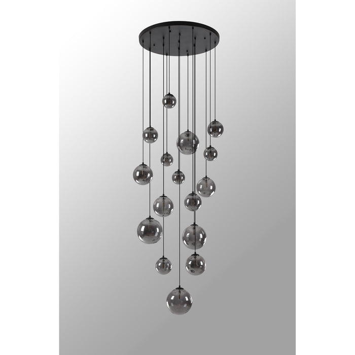 Nelson Lighting NL9043/SM9 Safady 16 Light Pendant Satin Black Smoke Plated