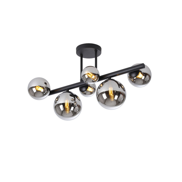 Nelson Lighting NL9044/CH9 Safady 6 Light Ceiling Light Satin Black Chrome Plated