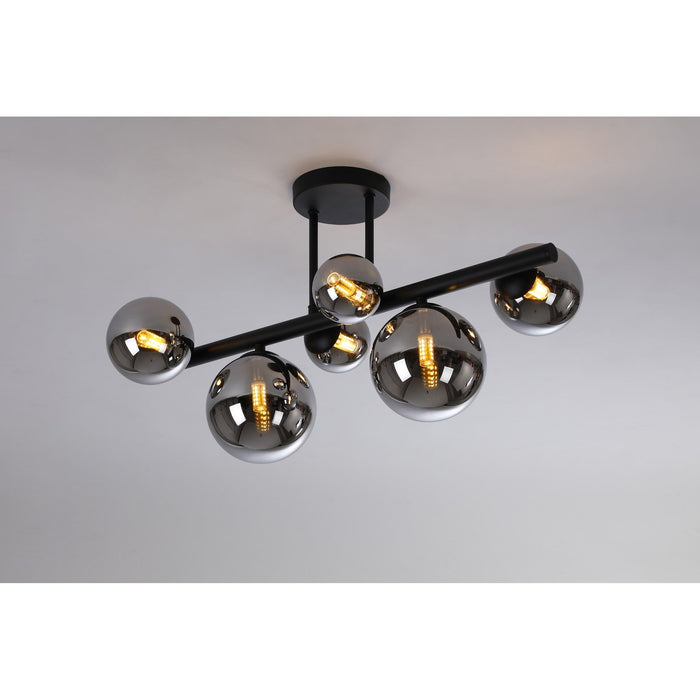 Nelson Lighting NL9044/CH9 Safady 6 Light Ceiling Light Satin Black Chrome Plated