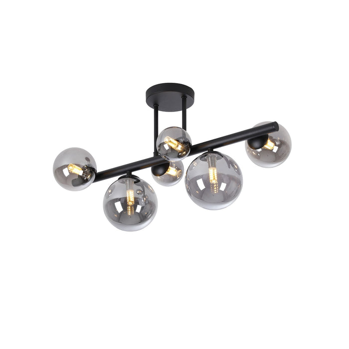 Nelson Lighting NL9044/SM9 Safady 6 Light Ceiling Light Satin Black Smoke Plated