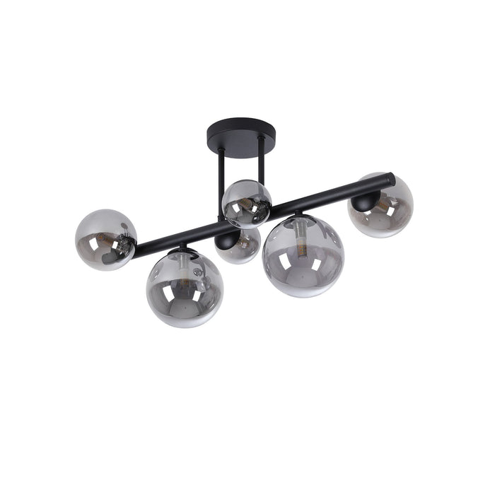 Nelson Lighting NL9044/SM9 Safady 6 Light Ceiling Light Satin Black Smoke Plated