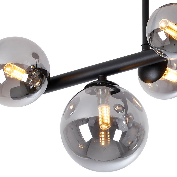 Nelson Lighting NL9044/SM9 Safady 6 Light Ceiling Light Satin Black Smoke Plated