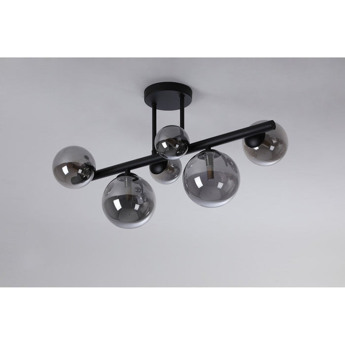 Nelson Lighting NL9044/SM9 Safady 6 Light Ceiling Light Satin Black Smoke Plated