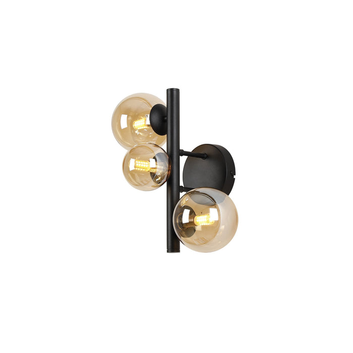 Nelson Lighting NL9045/AM9 Safady 3 Light Wall Light Satin Black Amber Plated