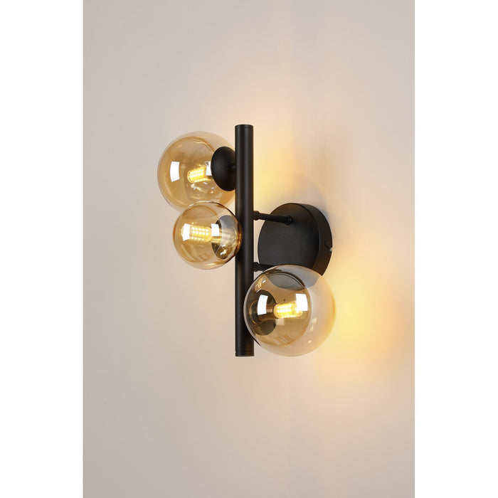 Nelson Lighting NL9045/AM9 Safady 3 Light Wall Light Satin Black Amber Plated