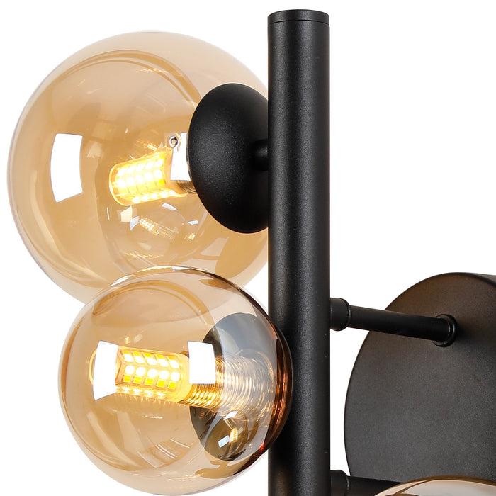 Nelson Lighting NL9045/AM9 Safady 3 Light Wall Light Satin Black Amber Plated