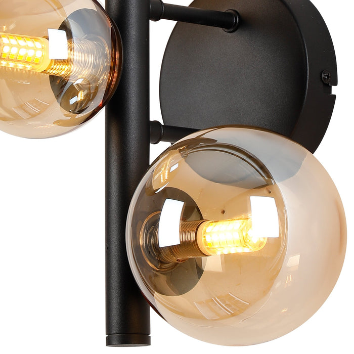 Nelson Lighting NL9045/AM9 Safady 3 Light Wall Light Satin Black Amber Plated