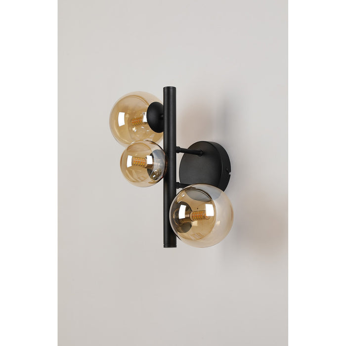 Nelson Lighting NL9045/AM9 Safady 3 Light Wall Light Satin Black Amber Plated