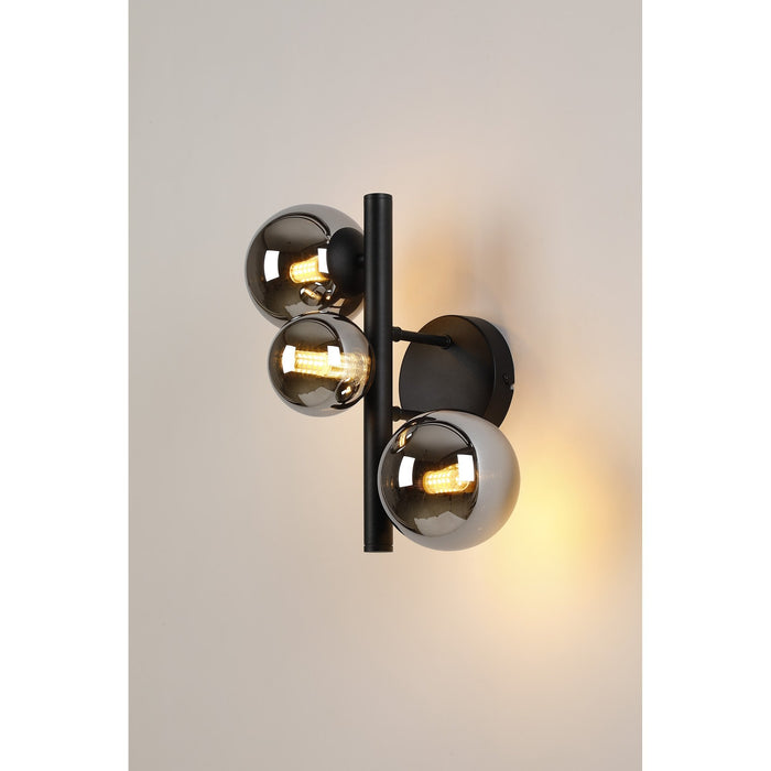 Nelson Lighting NL9045/CH9 Safady 3 Light Wall Light Satin Black Chrome Plated