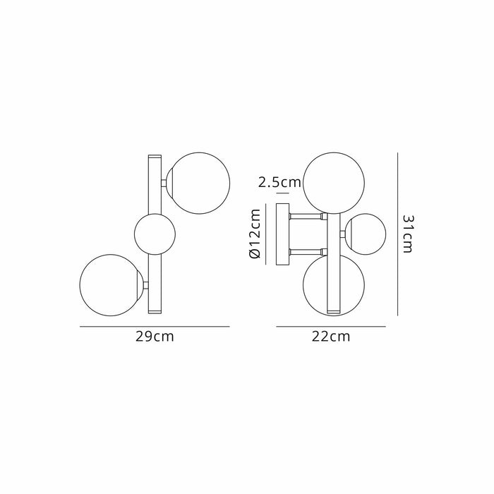 Nelson Lighting NL9045/SM9 Safady 3 Light Wall Light Satin Black Smoke Plated