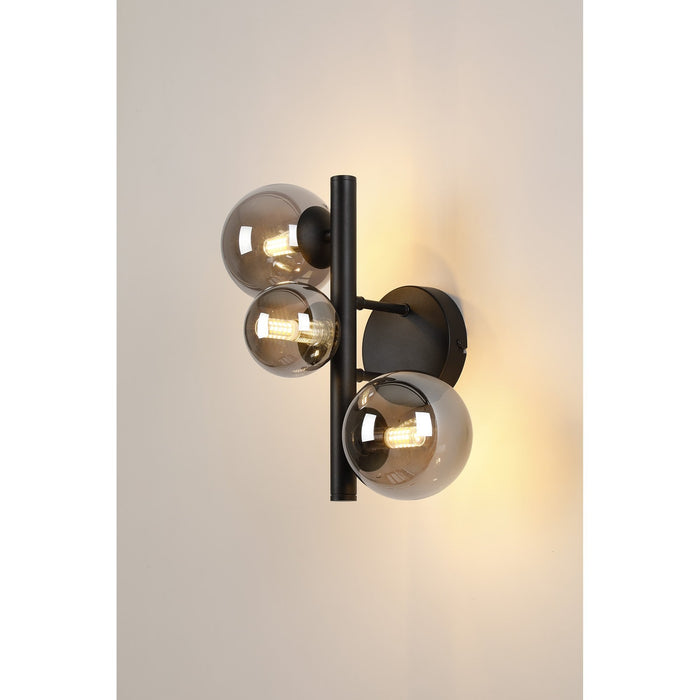 Nelson Lighting NL9045/SM9 Safady 3 Light Wall Light Satin Black Smoke Plated